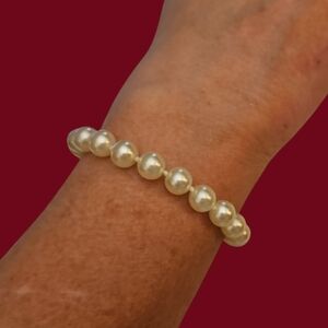 Vtg Elegant White Glass Pearl Knot Beaded Bridal Bracelet
